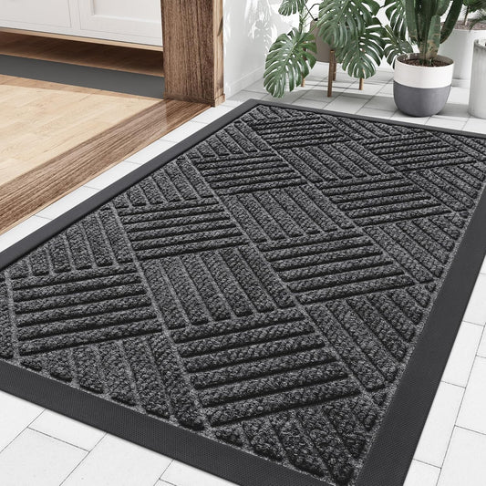 Smiry Front Door Mat Outside Entrance, Heavy Duty Outdoor Indoor Natural Rubber Doormat, Non Slip, Trap Dirt and Moisture, Easy Clean, Low Profile Patio Porch Entryway Mat, 29.5x17, Light Grey