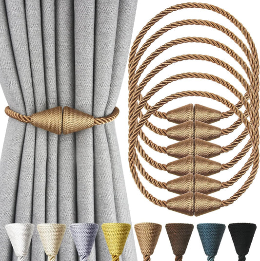 6 Pack Magnetic Curtain Tiebacks Rope Modern Handmade Curtain Tie Backs Decorative Drapes Weave