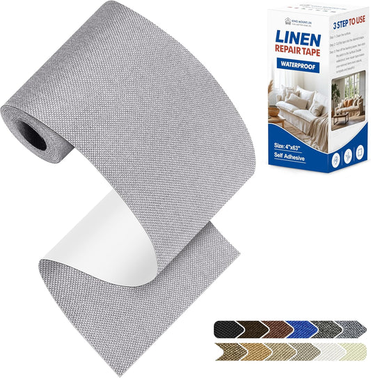 KING MOUNTAIN Linen Repair Patches, Self-Adhesive Fabric Patches, 4 X 63 inch Extra Size, Multi Color, Can be Used for Sofa Repair and Linen Clothes Repair (Light Grey 3.0)