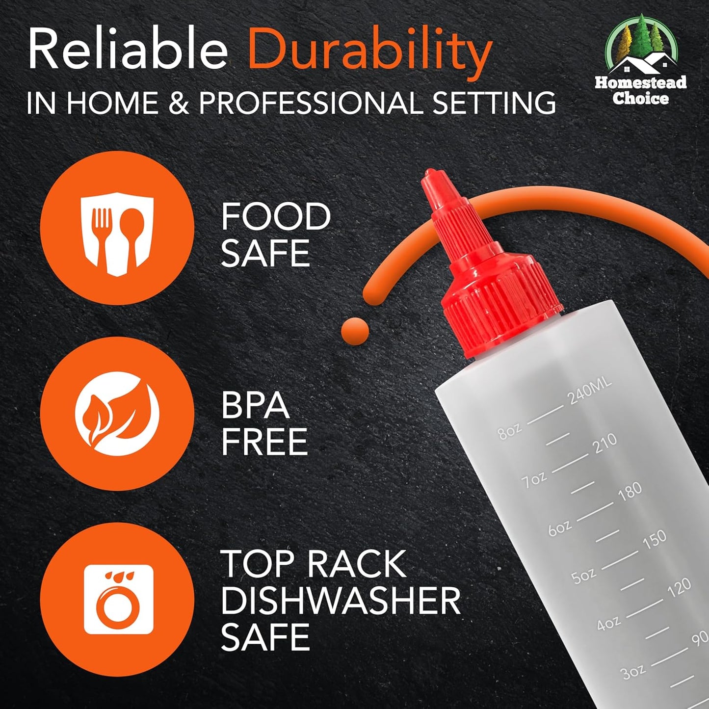 6-pack Plastic Squeeze Bottles for Sauces - 8oz Condiment Squeeze Bottles for Liquids - BPA Free Squirt Bottle with Twist Cap - Ketchup, Syrup, Oil, Dressings, Honey & Arts and Crafts