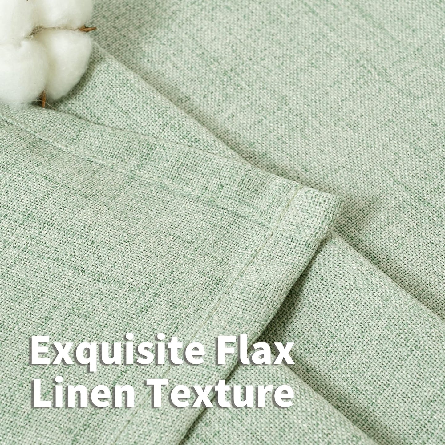 YoungsTex Sage Green Short Linen Curtains 48 Inch Length for Kitchen, Semi Sheer Small Window Drapes Rod Pocket Back Tab Light Filtering for Living Room Cafe Spring Decor, 2 Panels, 42 X 48 Inch