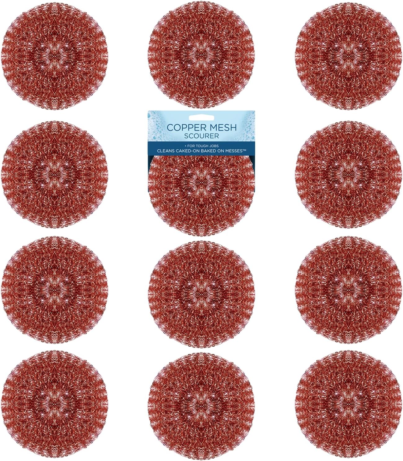 LOLA Copper Mesh Scouring Pad, 18 Grams, 12 Pack, eavy Duty Cleaning Pads, Copper Coated Knitted Flat Wire Mesh, Recyclable, Cleans Baked On Messes