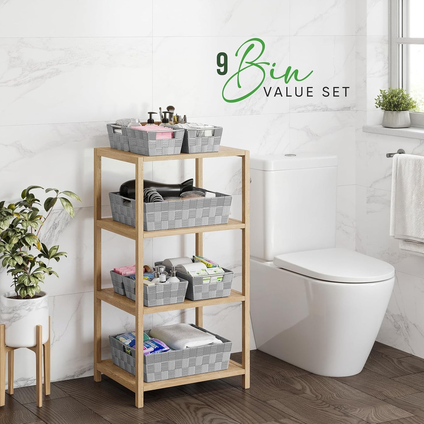 Baskets For Organizing Set Of 9 Grey - Storage Baskets For Shelves - Perfect Closet Organizer Bins, Bathroom Basket, and Pantry Basket - Small Storage Bins For Shelves - Bin For Organization