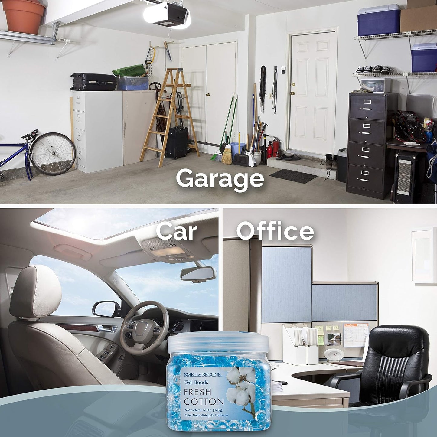 SMELLS BEGONE Odor Eliminator Gel Beads - 12 oz, Pack of 6 - Eliminates Odor in Bathrooms, Cars, Boats, RVs & Pet Areas - Air Freshener - Made with Essential Oils - Fresh Cotton Scent