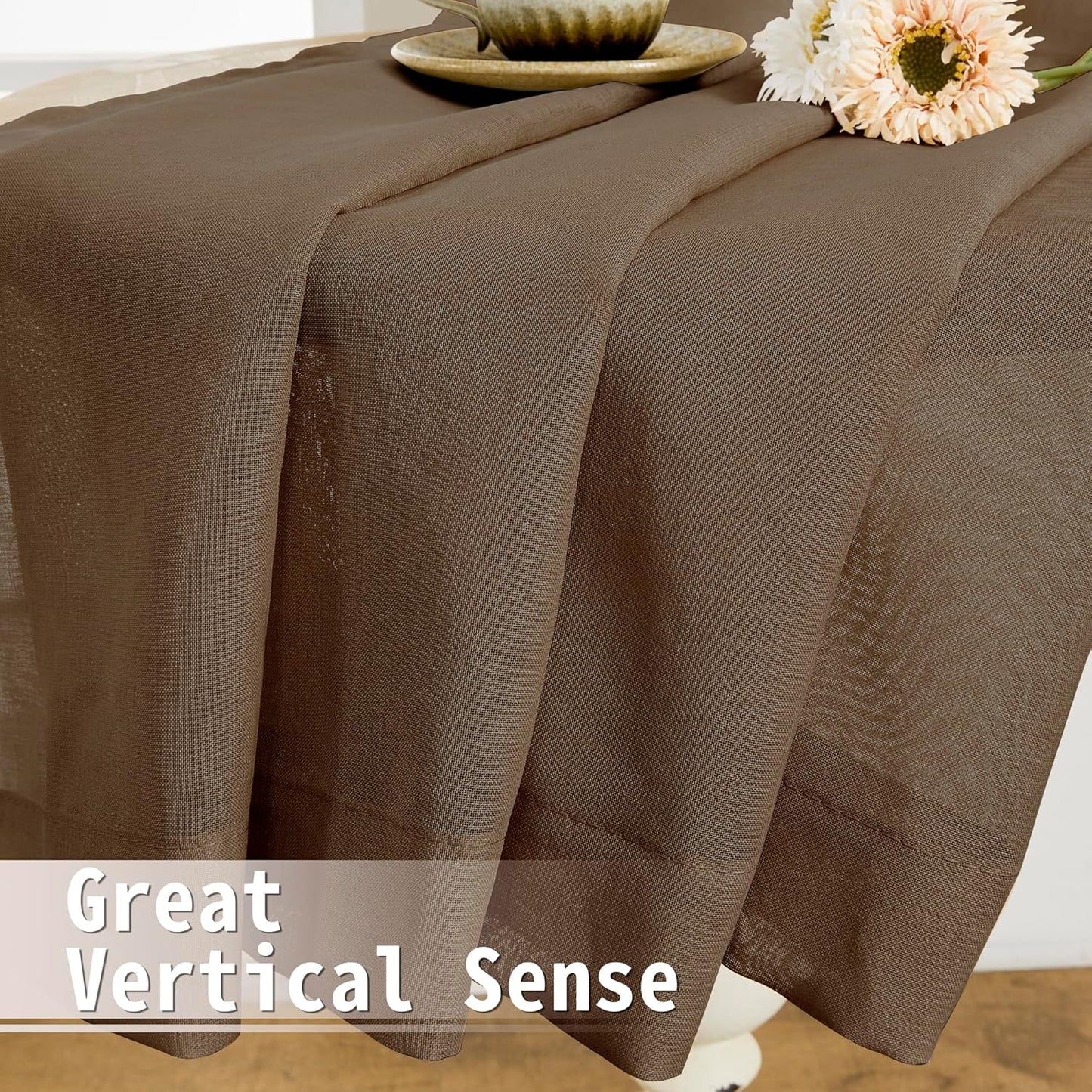 Tollpiz Short Sheer Door Curtains Closet Linen Textured Curtains Sheer Doorway Light Filtering Voile Patio Glass Doors Rod Pocket Curtain French Door, 54 x 40 inches Long, Brown, Set of 1 Panel