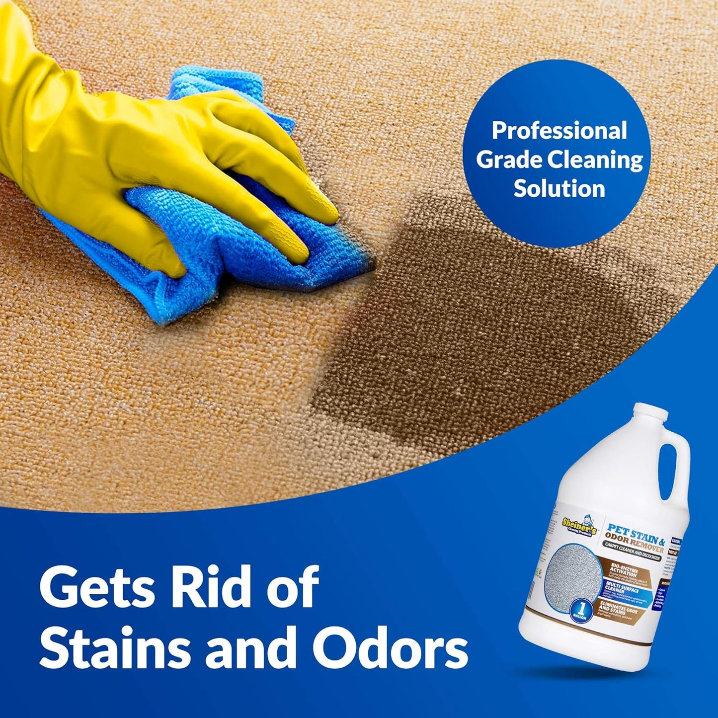 Sheiner's Pet Urine Enzyme Cleaner & Urine Odor Eliminator, Advanced Cleaning Bio-Enzyme Cleaner Solution for Carpets, Rugs, Upholstery & Multi-Surfaces, Safe for Pets & Kids. (128 oz)