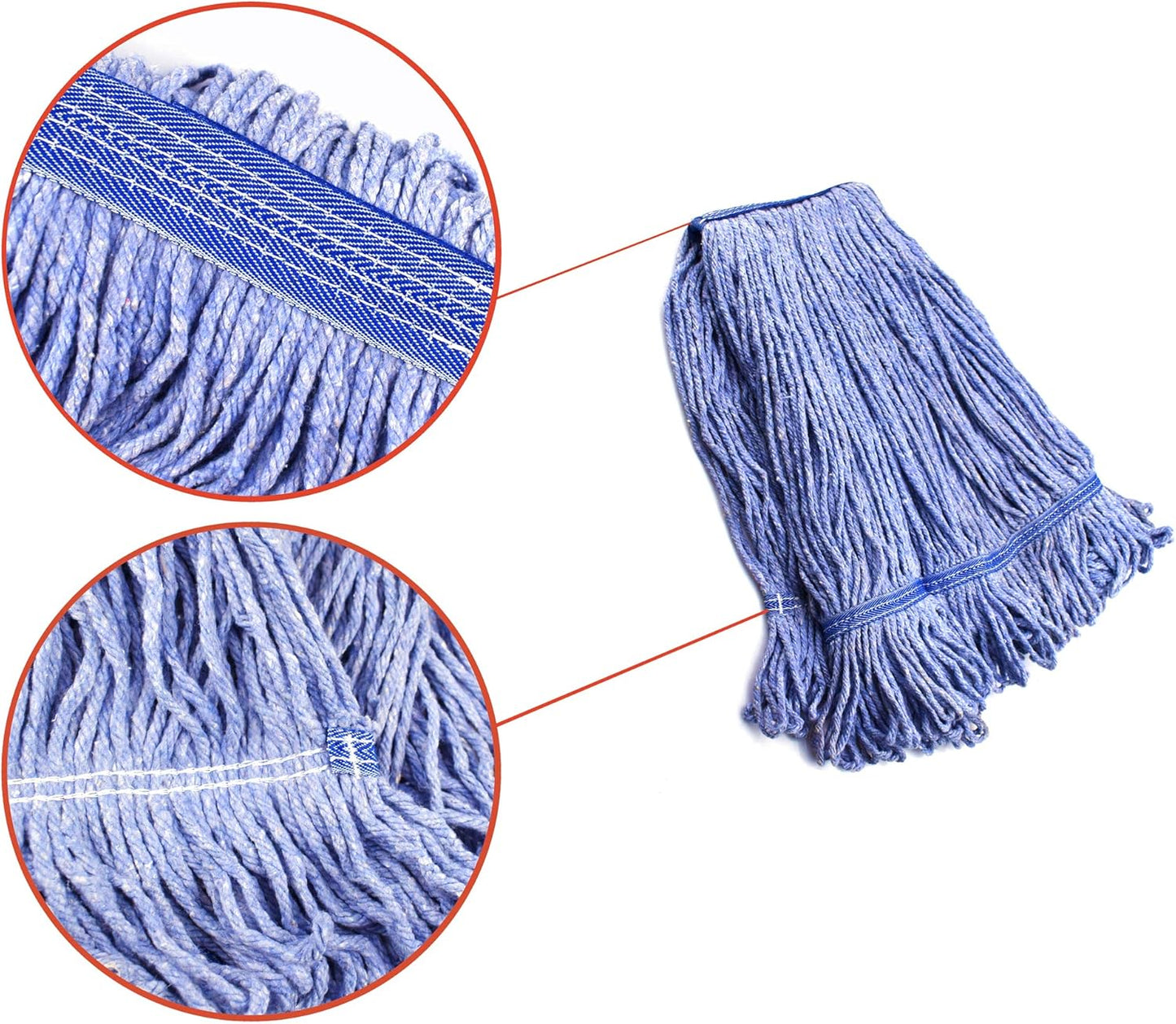 String Mop Heads Replacement Heavy Duty Commercial Grade Blue Cotton Looped End Wet Industrial Cleaning Mop Head Refills (1, Large)