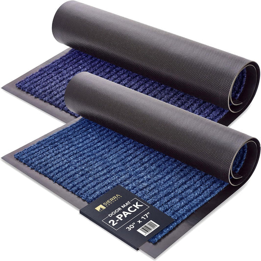 Sierra Concepts Front Door Mat Welcome Floor Mats - Entryway Indoor Outdoor Entrance Dog Doormat, Patio, Porch, Muddy Shoe, Inside Outside Low Profile, 30x17 inches, 2-Pack Blue