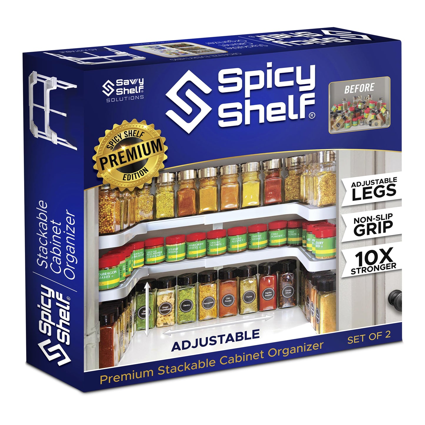 Spicy Shelf 3.0 - Expandable 2 Tiered Spice Rack Organizer for Cabinet & Pantry - Kitchen Seasoning