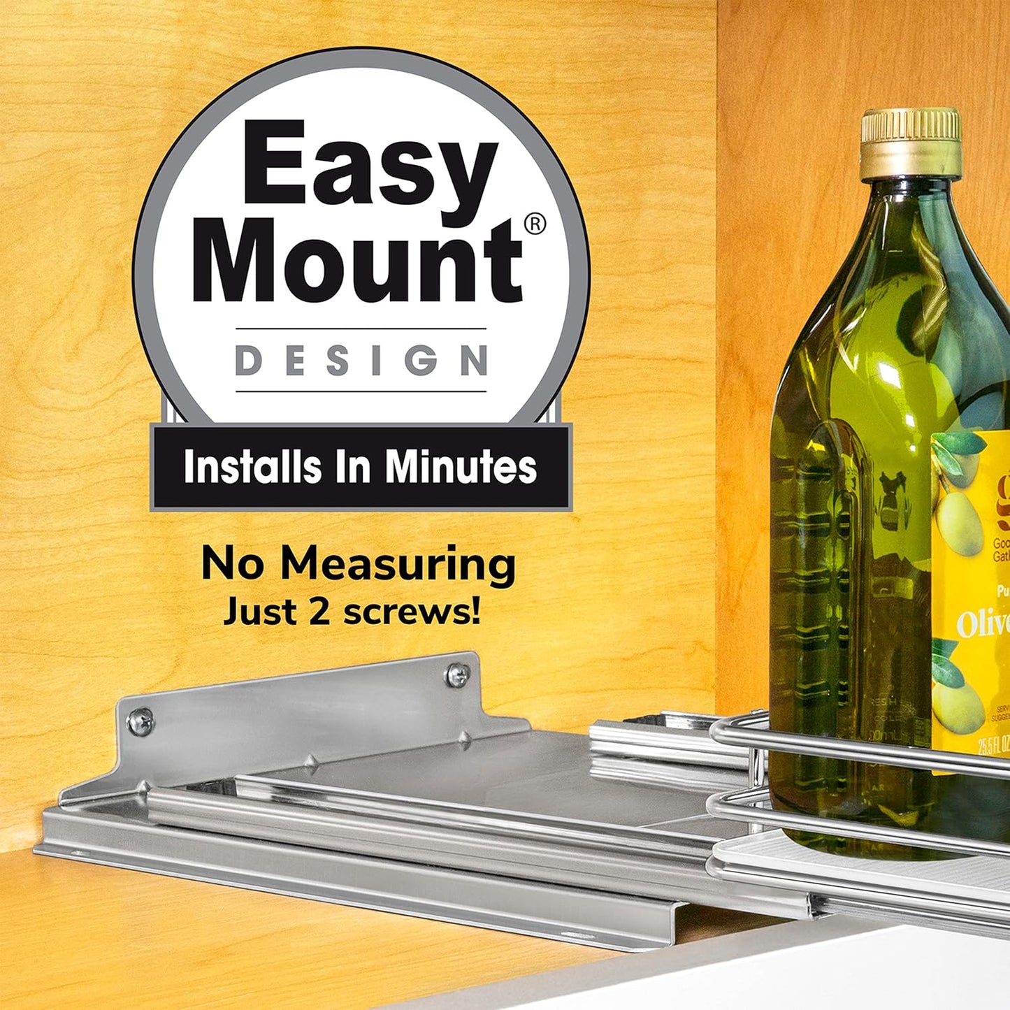 LYNK PROFESSIONAL® Pull Out Spice Rack Organizer for Inside Kitchen Cabinets - 12-1/4 inch Wide - Slide Out Drawer – Chrome Sliding Spice Cabinet Organization Shelf Racks - 1 Tier