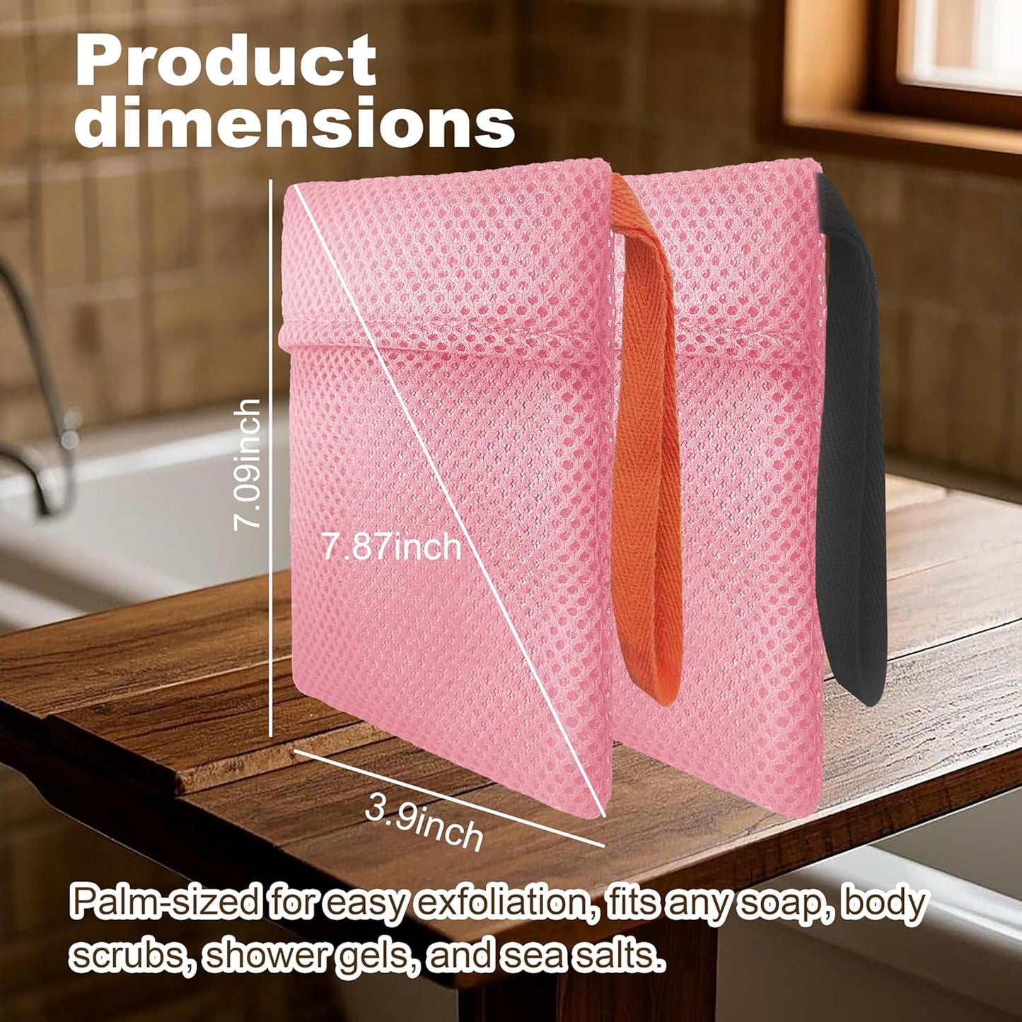 2 Pack Soap Bag Gentle Roughness,Bar Soap Pouch Saver Pocket,Body Scrubber Shower Sponge Loofah,Exfoliating Bath Sponge (Pink)