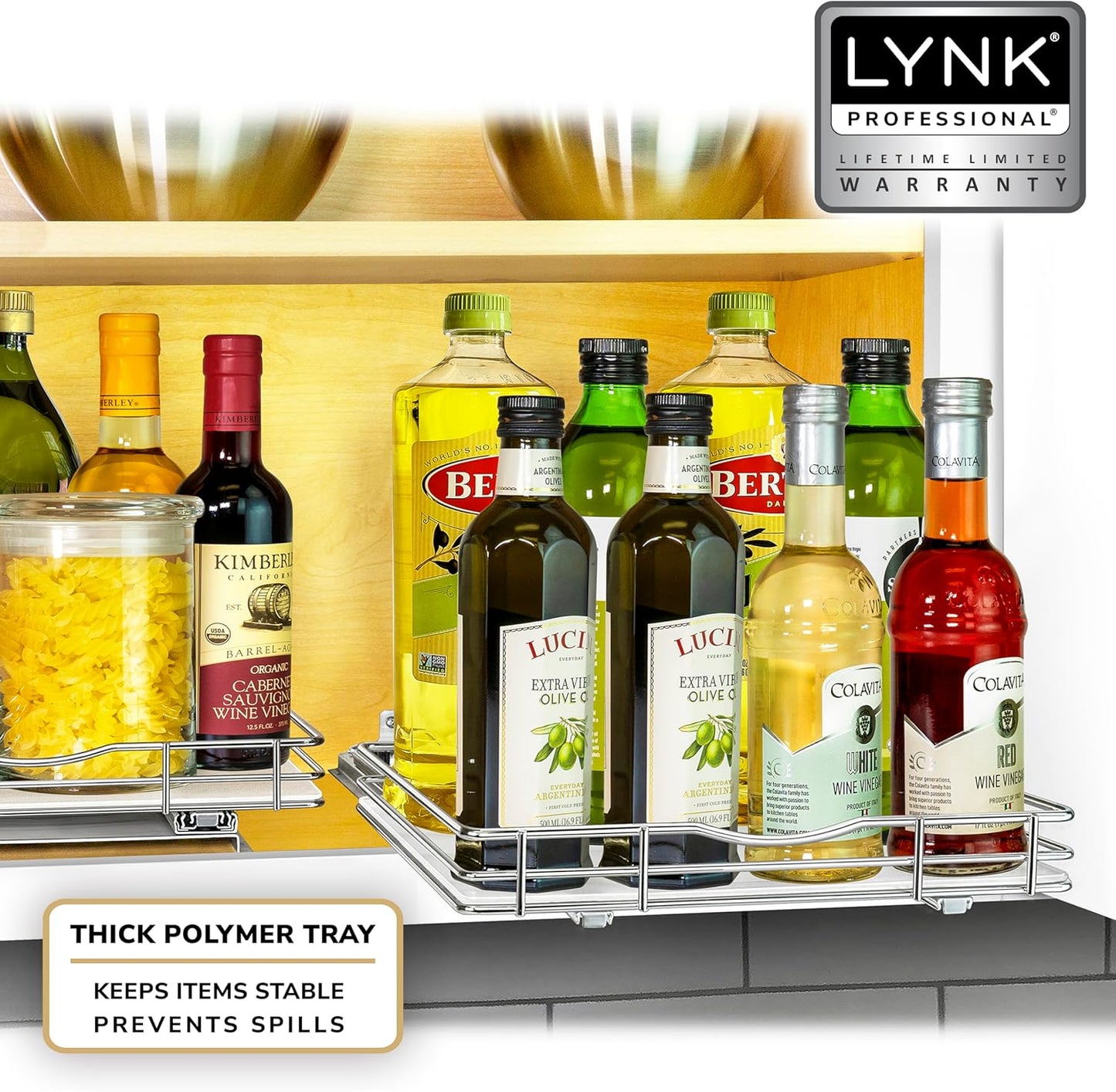 LYNK PROFESSIONAL® Pull Out Spice Rack Organizer for Inside Kitchen Cabinets - 12-1/4 inch Wide - Slide Out Drawer – Chrome Sliding Spice Cabinet Organization Shelf Racks - 1 Tier