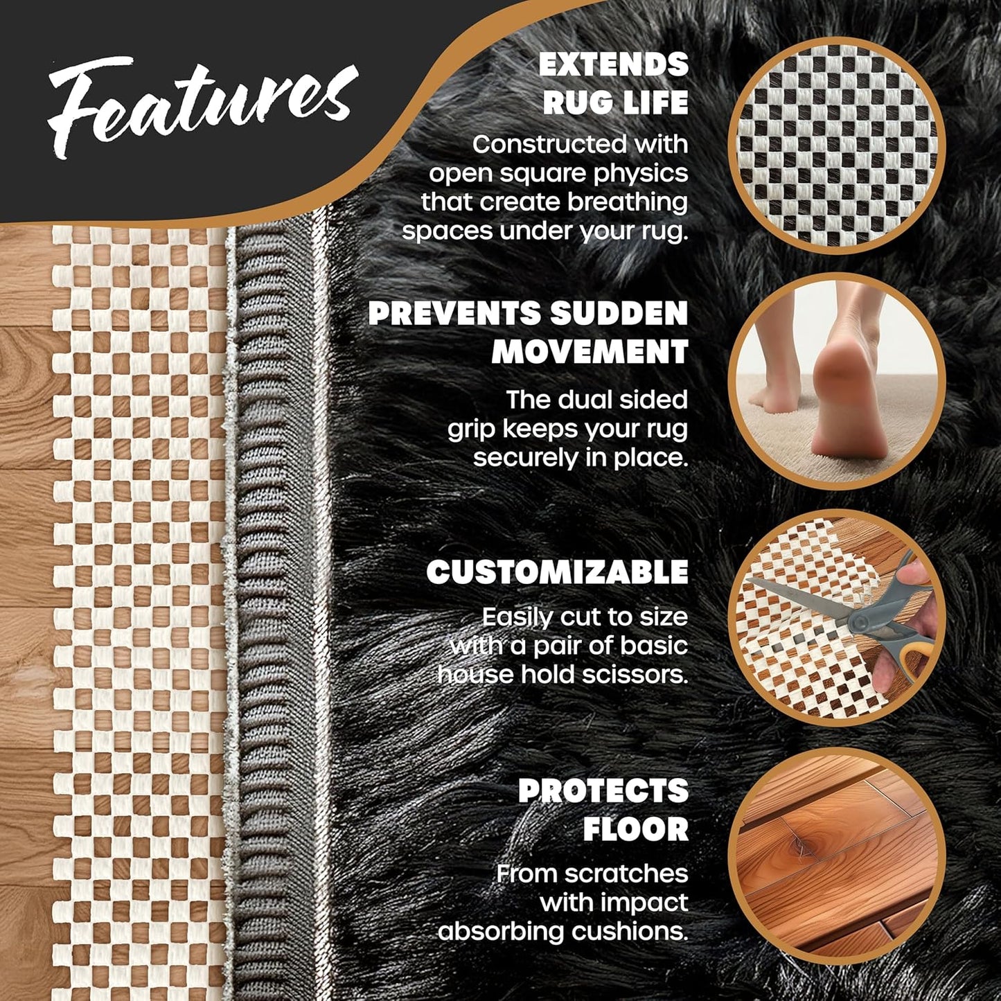 Nevlers 2 Ft x 3 Ft Rug Gripper Pad | Non Slip Rug Pads for Hardwood Floors & Other Surfaces | Open Weave PVC Foam Carpet Gripper Non Skid Pads | Customizable Nonadhesive Carpet Pad for Household Use