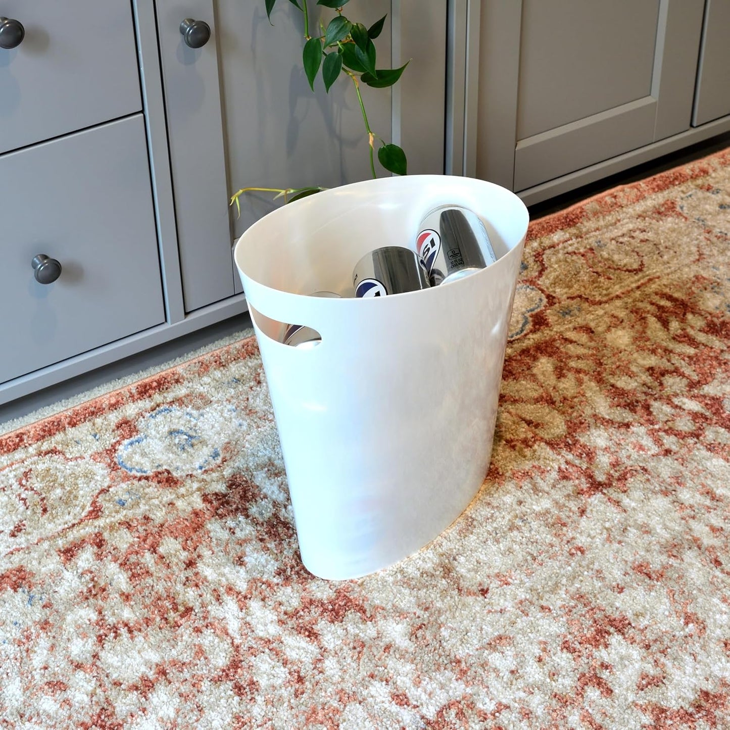 Youngever 2 Gallon Slim Trash Can, Plastic Garbage Container Bin, Small Trash Bin with Handles for Home Office, Living Room, Study Room, Kitchen, Bathroom (2 Pack White)