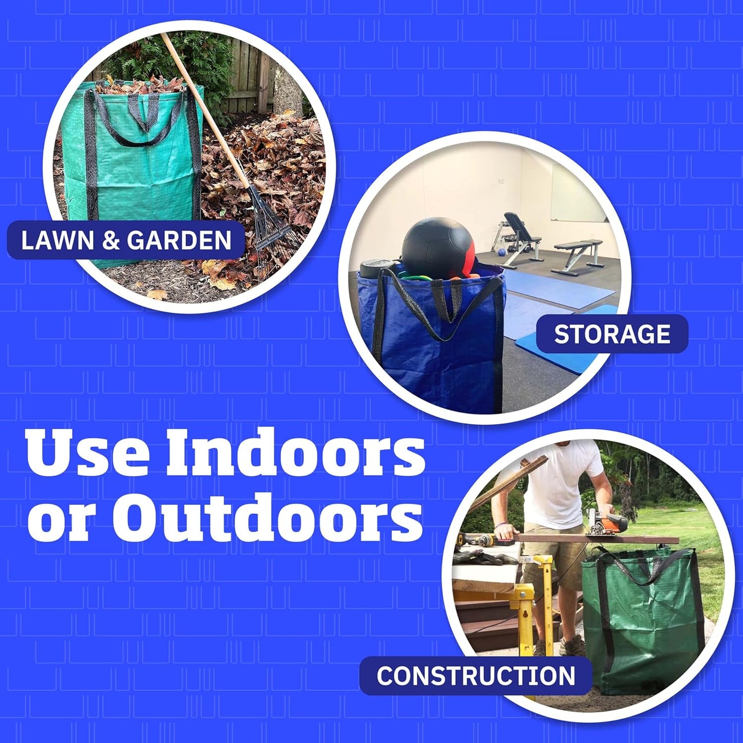 DURASACK Heavy Duty Home and Yard Bags 48-Gallon Reusable Self-Standing Lawn and Leaf Bags Garbage Can with Reinforced Handles, Multicolored, 3 Pack