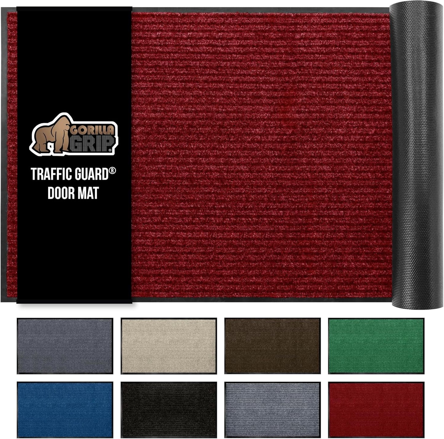 GORILLA GRIP Traffic Guard Door Mat, 47x35, Heavy Duty Welcome Mats, Commercial Office Space Doormat, Waterproof, Fade Resistant, Strong Rubber Backing, Low Profile, Shoe and Boot Scraper, Red