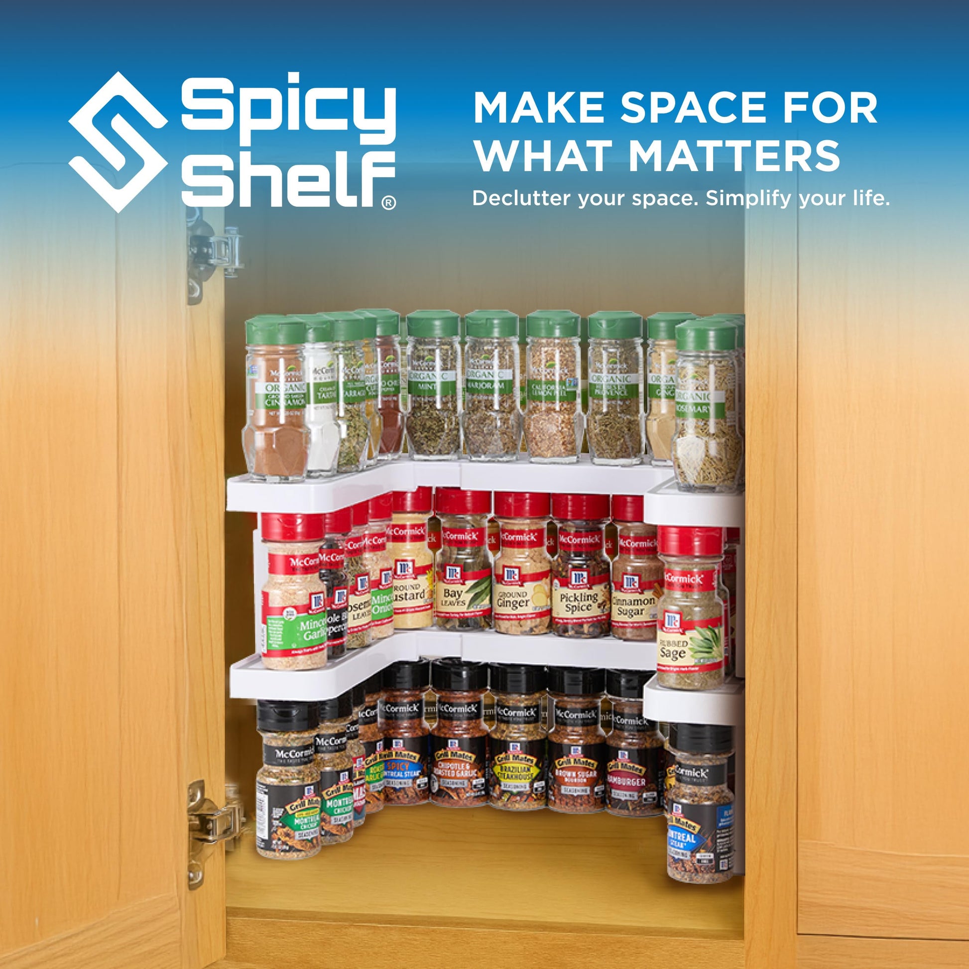 Spicy Shelf 3.0 - Expandable 2 Tiered Spice Rack Organizer for Cabinet & Pantry - Kitchen Seasoning