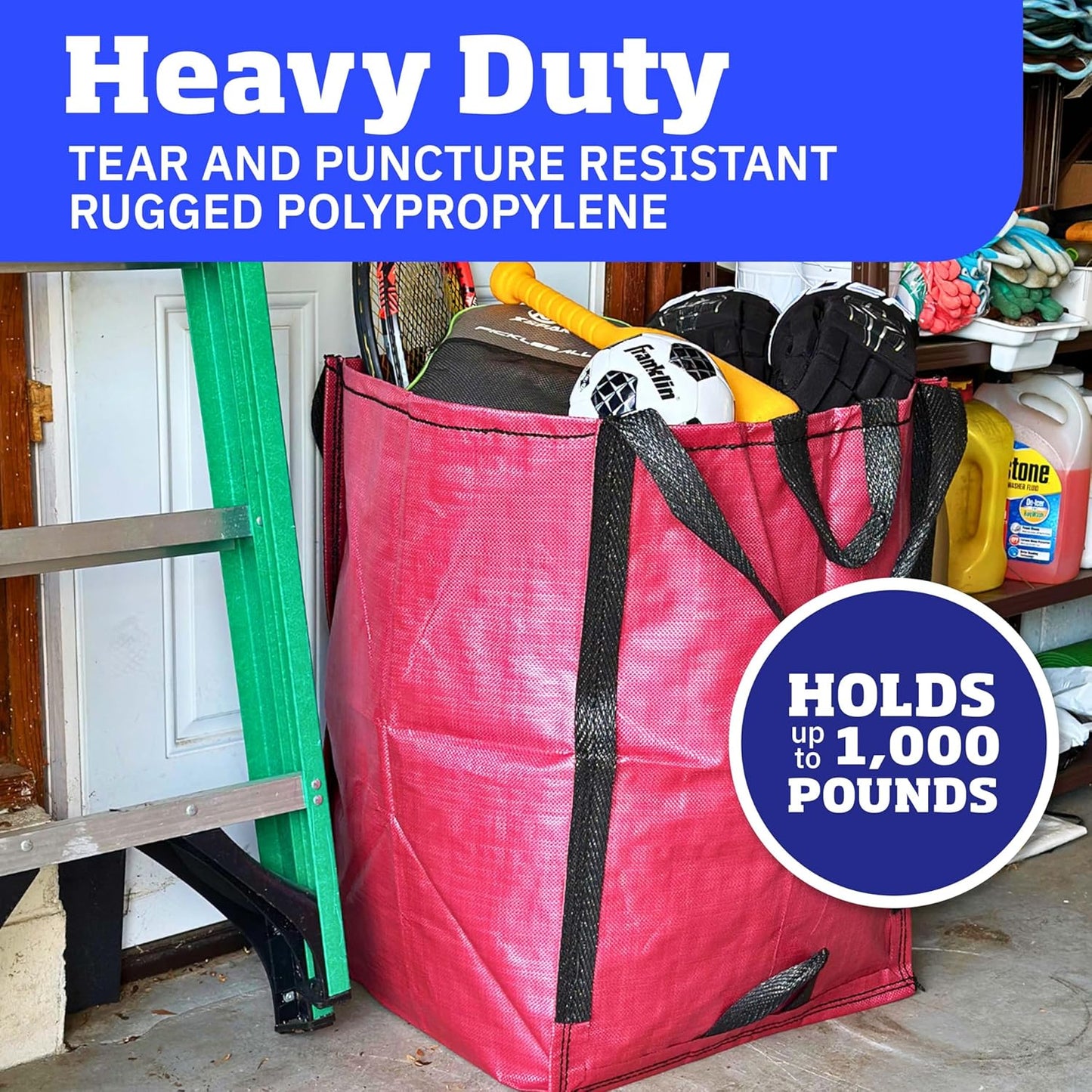 DURASACK Heavy Duty Home and Yard Bags 48-Gallon Reusable Self-Standing Lawn and Leaf Bags Garbage Can with Reinforced Handles, Red