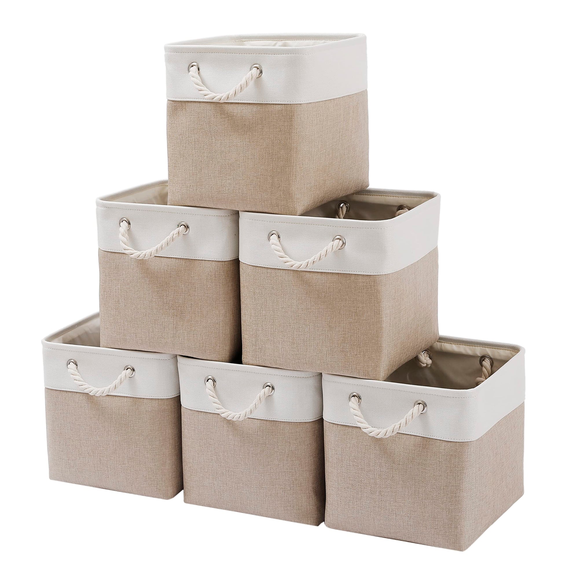MidmmVick 11 x 11 Inch Cube Storage Bins, 6 Pack Large Collapsible Fabric Storage Bin with Ropes