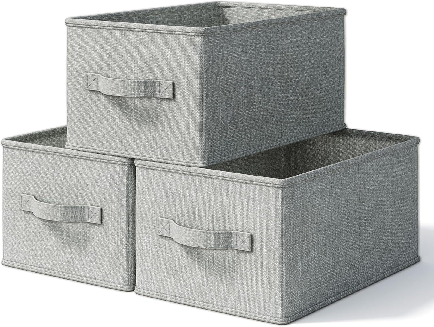 3 Pack Fabric Storage Bins for Shelves | 14.75x10.25x8.25 in Storage Baskets | Fabric Closet Organizers with Handles Home Organization | Linen Clothes Storage Bins | Light Gray