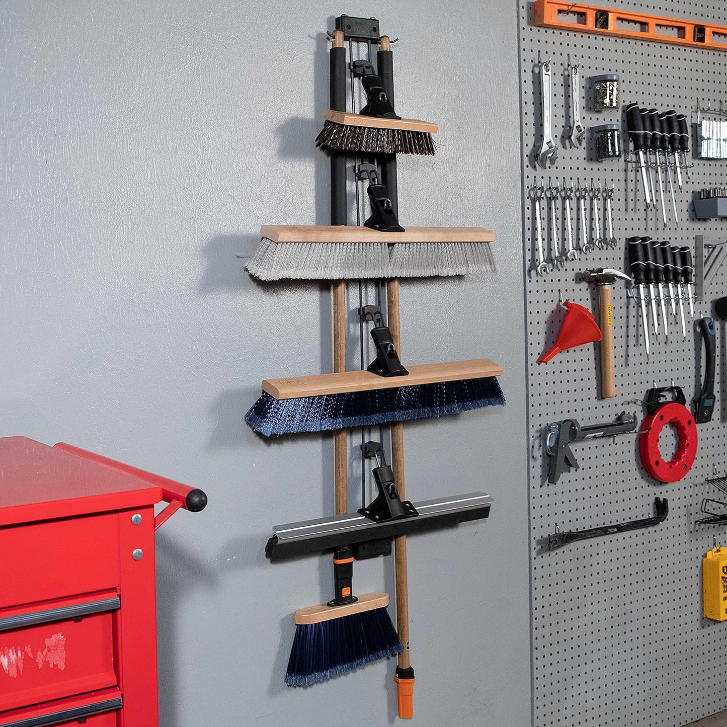 SWOPT Garage Kit — Includes 48” and 60” Wooden Handles, Smooth Surface Push Broom & 10” Premium Multi-Surface Scrub Brush Head