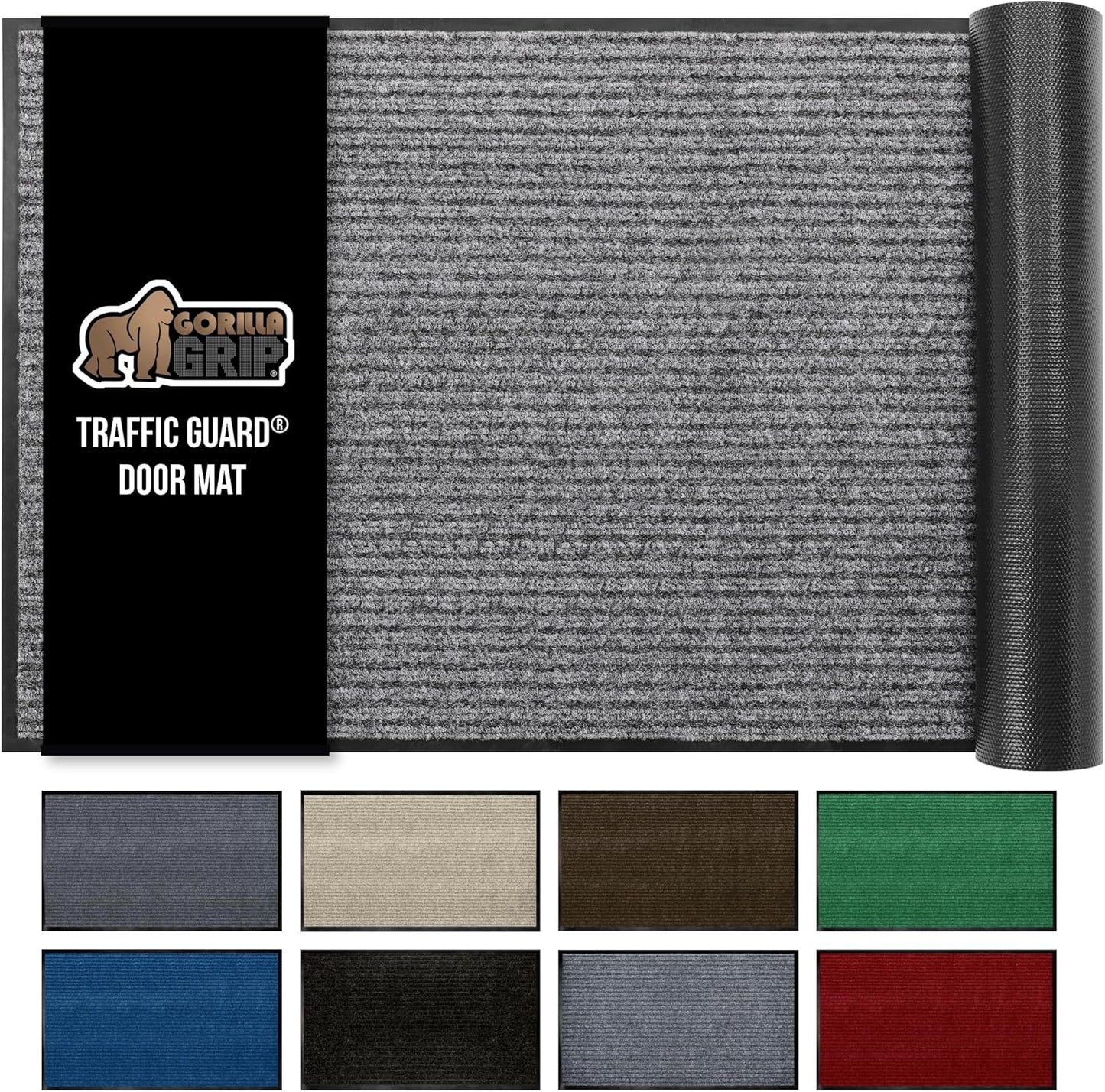GORILLA GRIP Traffic Guard Door Mat, 72x48, Heavy Duty Welcome Mats, Commercial Office Space Doormat, Waterproof, Fade Resistant, Strong Rubber Backing, Low Profile, Shoe and Boot Scraper, Light Gray