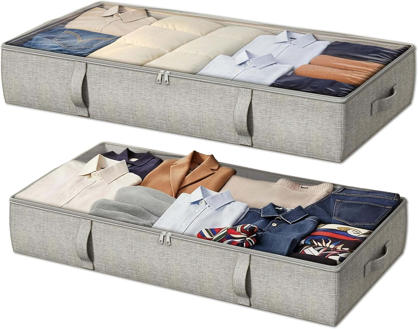 2-Pack Under Bed Storage Containers, 6 Inches Tall Underbed Clothes Storage Organizer Bin with Sturdy Sidewalls/Bottom, Underbed Storage Bins 2 Storage Thin Bins