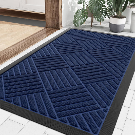 Smiry Front Door Mat Outside Entrance, Heavy Duty Outdoor Indoor Natural Rubber Doormat, Non Slip, Trap Dirt and Moisture, Easy Clean, Low Profile Patio Porch Entryway Mat, 29.5x17, Navy Blue