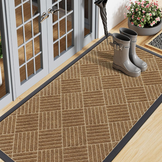Smiry Front Door Mat Outside Entrance, Heavy Duty Outdoor Indoor Natural Rubber Doormat, Non Slip, Trap Dirt and Moisture, Easy Clean, Low Profile Patio Porch Entryway Mat, 47x23, Coffee