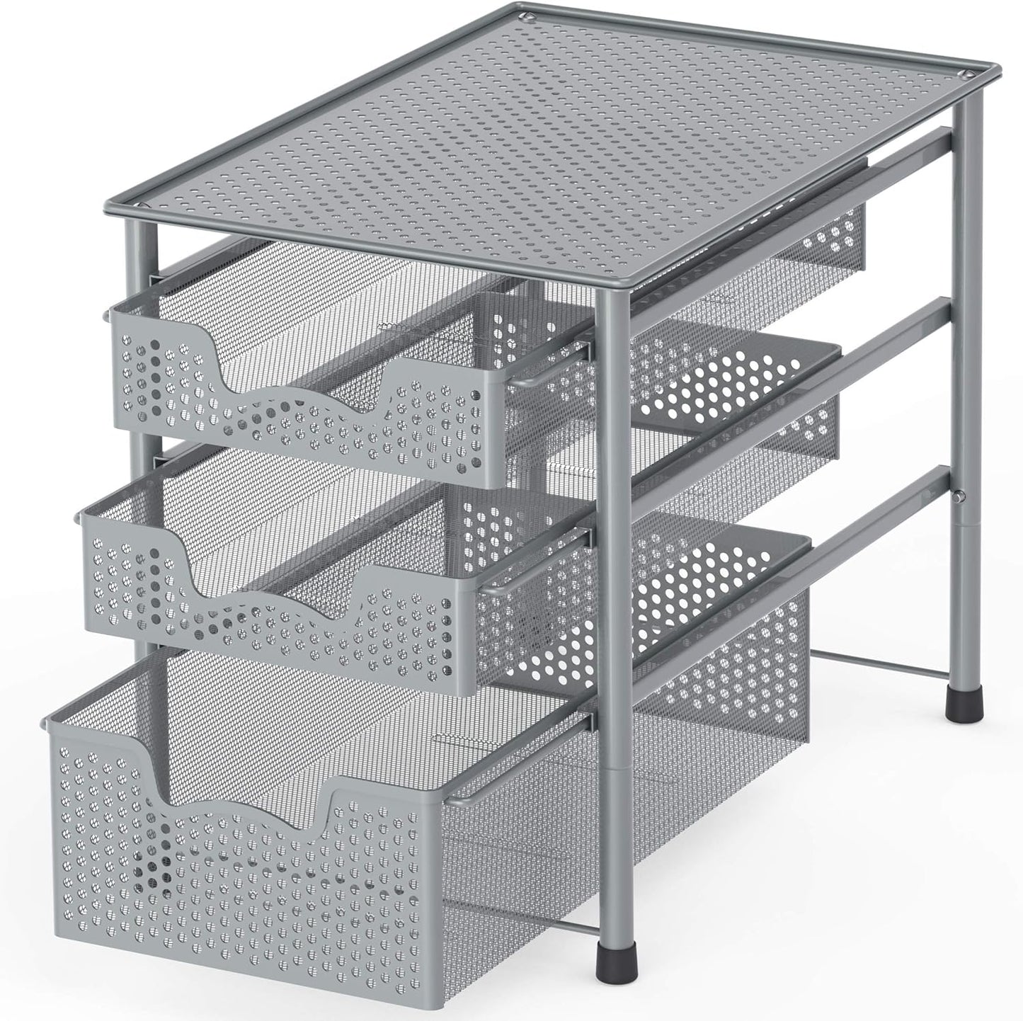 Simple Houseware Stackable 3 Tier Sliding Basket Organizer Drawer, Silver