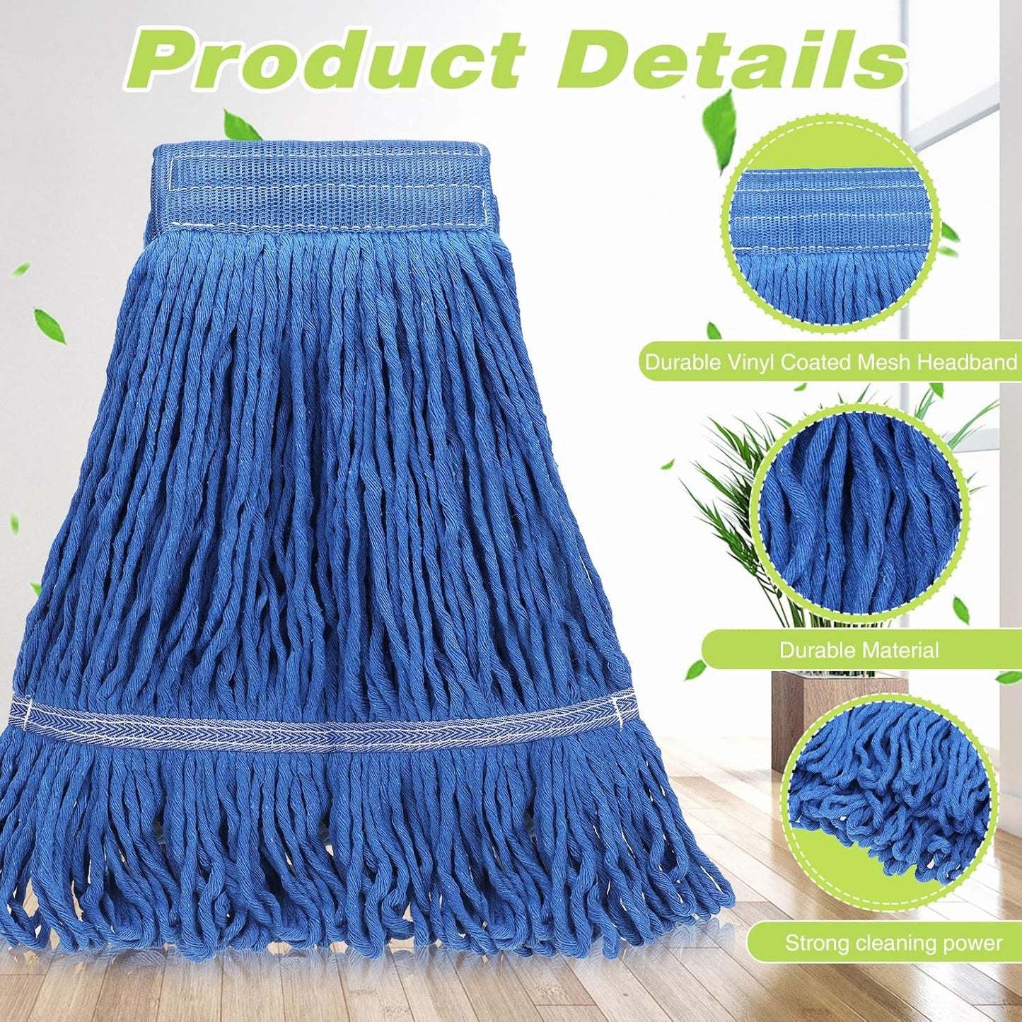 Roshtia 30 Pieces Commercial Mop Head Replacement Floor Cleaning Wet Mop Heads Heavy Duty Large Cotton String Sweeper Refills for Industrial Home Use(Blue)