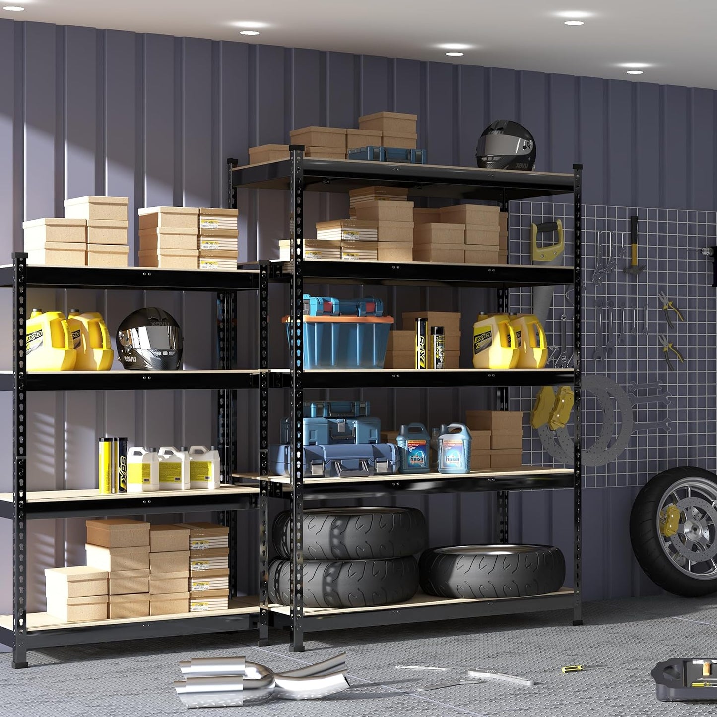 PrimeZone 4 Pack Heavy Duty Adjustable 5 Tier Garage Storage Shelves - 47" W x 18" D x 71" H, Metal Utility Rack Shelf Unit for Warehouse, Pantry, Closet, Kitchen, Black