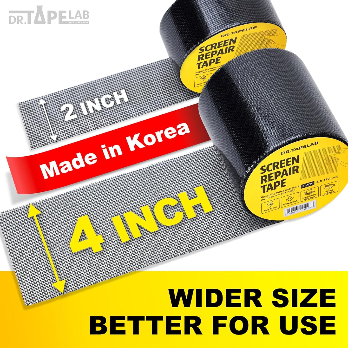 Black Window Screen Repair Tape, 2 in X 15 FT, Screen Repair Kit for Windows or Doors, Strong Adhesive Patch Kit Fiberglass Mesh Tape