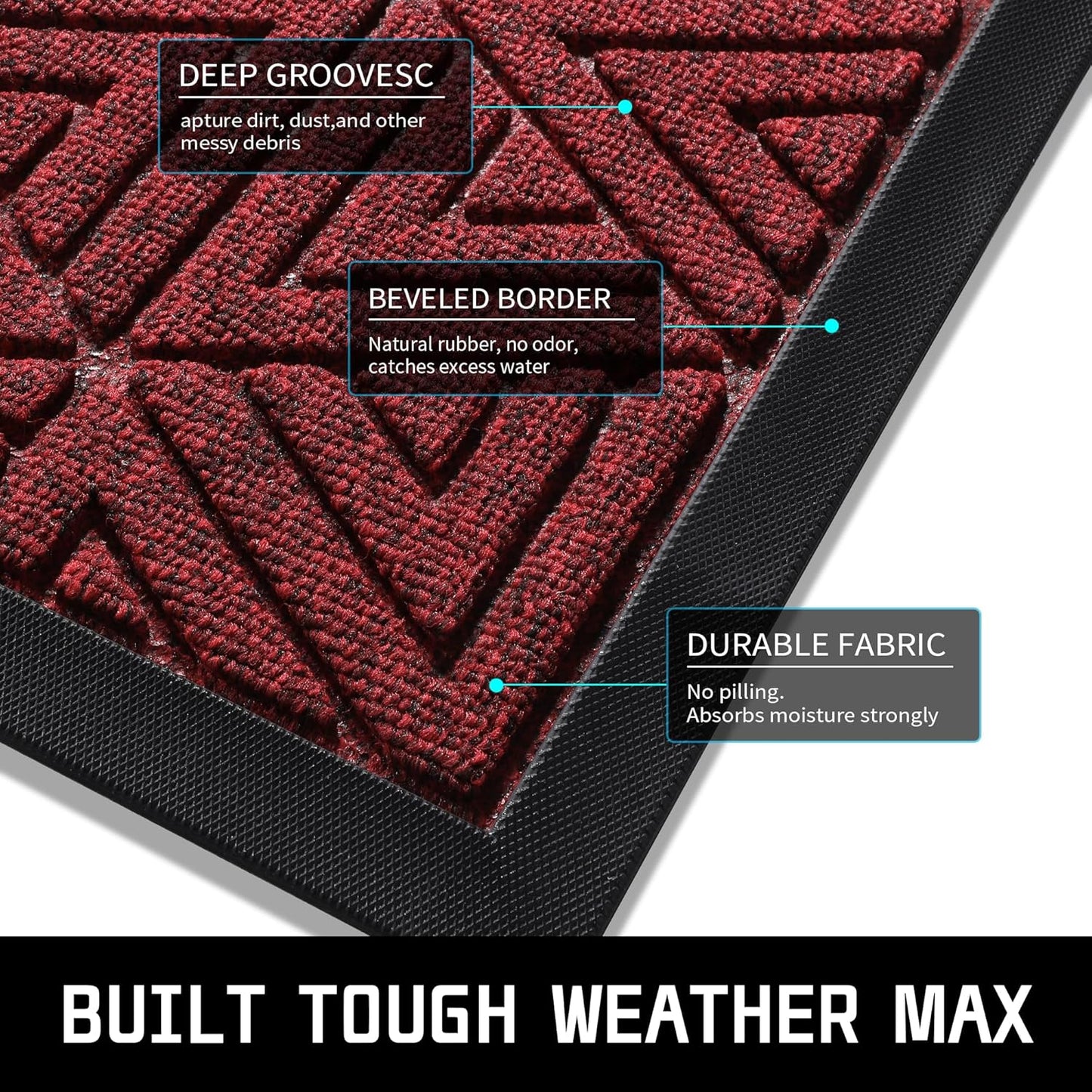 Yimobra Large Door Mat 47x32, All-Weather Waterproof Non-Slip Welcome Matt Outdoor, Heavy Duty Non Slip Doormat for Entryway for Patio and Garage Indoor, Easy Clean, Black Red