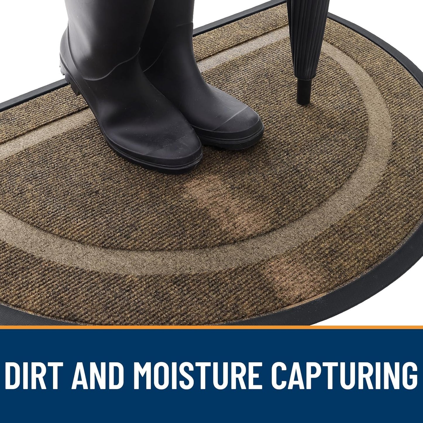 OLANLY Half Circle Door Mat Indoor Outdoor Entrance Welcome, Waterproof All-Season, All-Weather Doormat, Sturdy Natural Rubber, Low Profile, Easy Clean Patio Porch Entryway Mat, 36x24, Brown