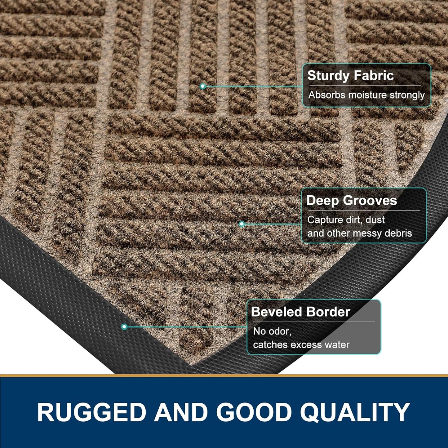 Smiry Half Circle Front Door Mat Outside Entrance, Heavy Duty Outdoor Indoor Natural Rubber Doormat, Non Slip, Trap Dirt and Moisture, Easy Clean, Low Profile Patio Porch Entryway Mat, 29.5x17, Brown