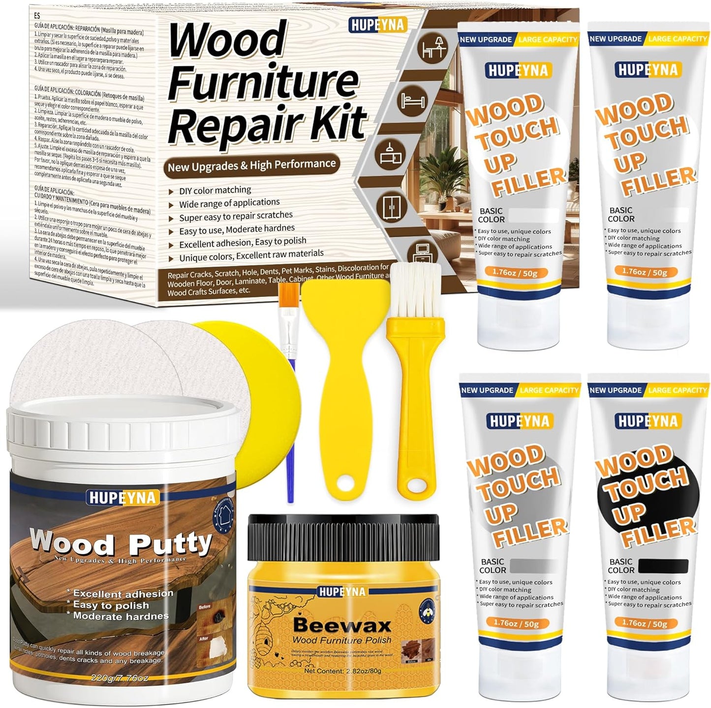 Wood Repair Kit, Wood Furniture Repair Kit, Wood Filler, Wood Putty and Beeswax- Repair Stains, Scratch, Cracks, Hole, Discoloration for Wooden Door, Table, Cabinet, Bed, Floor (Tech Gray Series)
