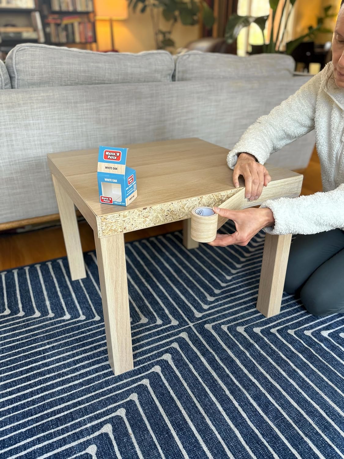 MATCH 'N PATCH Realistic Wood Grain Repair Tape - Durable Multi-Use Adhesive Tape for Furniture, Floors, Cabinets, Windows, Doors, RV, Home Decor & DIY Projects - White Oak - 2.25 inch x 15 feet