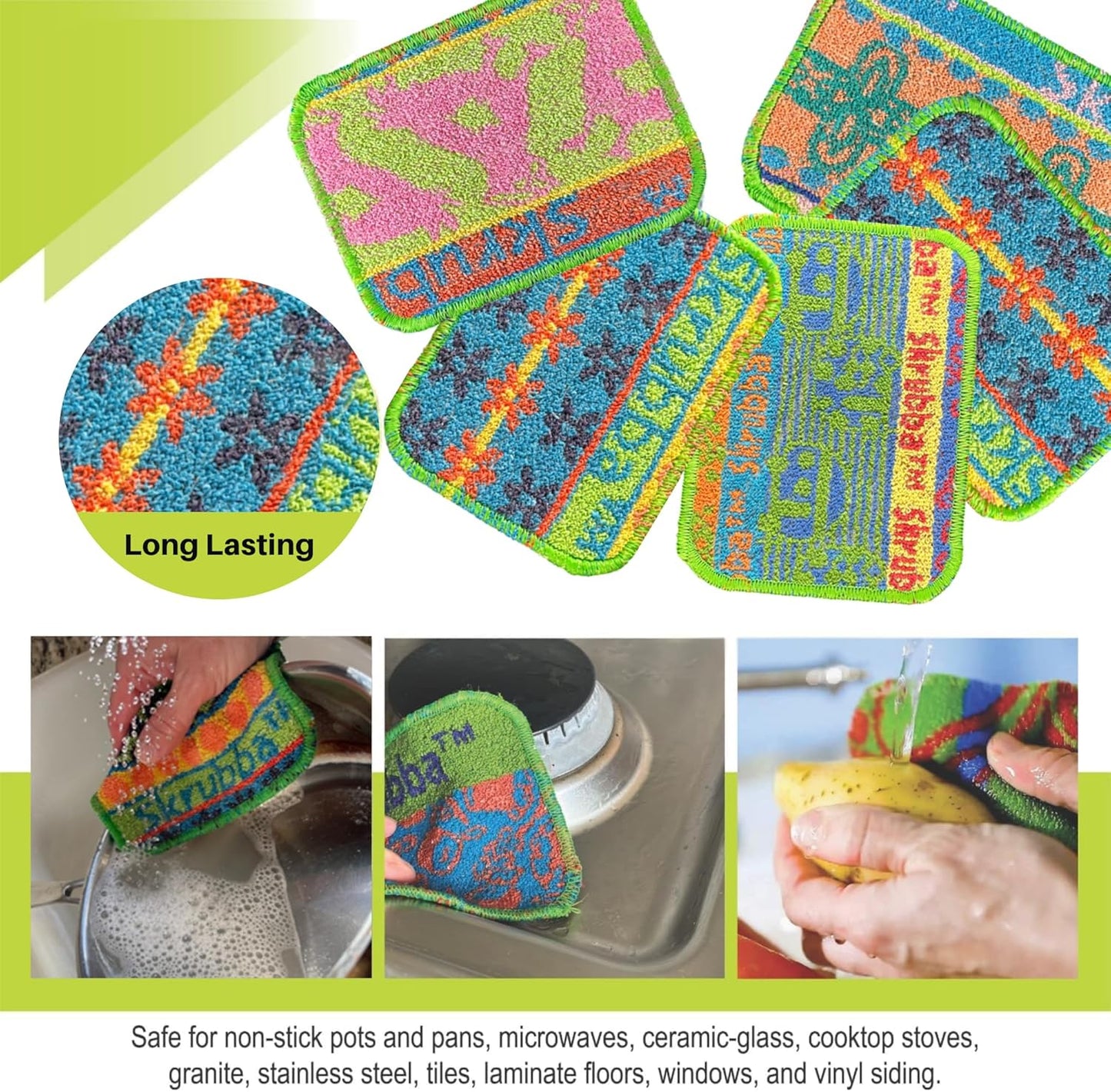 Wet-it! Skrubba 3-Pack Reusable Dish Scrubbers – Non-Scratch Scouring Pads for Kitchen & Household – Eco-Friendly, Dishwasher Safe Scrub Sponges for Dishes, Pots & Pans (Vogue)