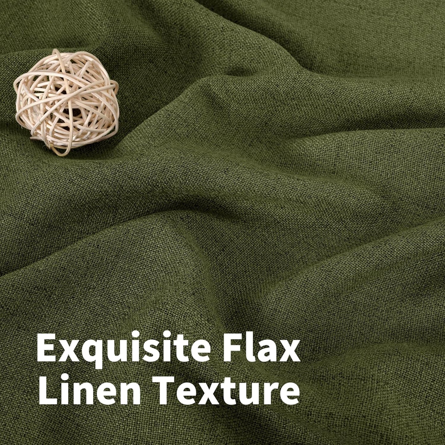 YoungsTex Olive Green Linen Curtains 40 Inch Length for Kitchen Window, Short Semi Sheer Drapes Textured Light Filtering with Rod Pocket Back Tab for Cafe Bathroom, 2 Panels, 42 X 40 Inch