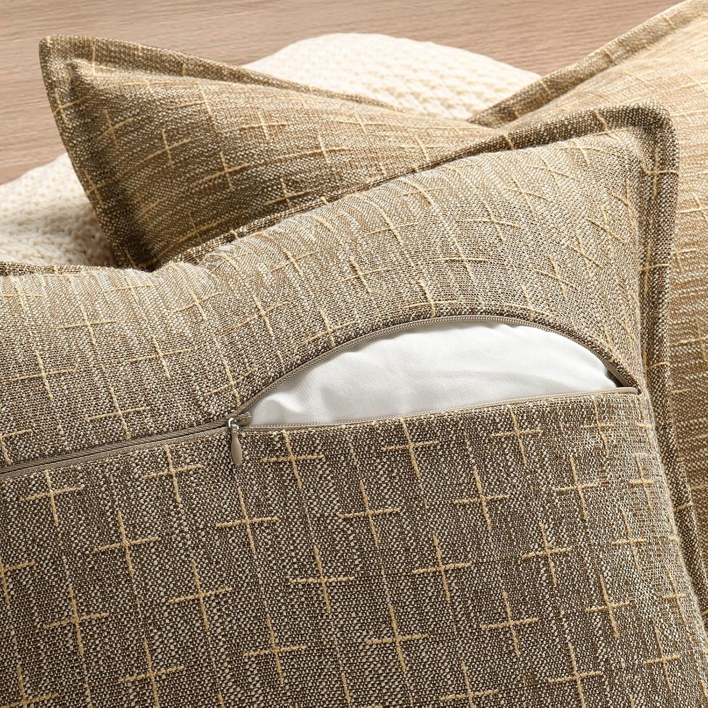 ZWJD Pillow Covers 18x18 Set of 2 Soft Polyester Textured Pillow Covers with Stylish Flange Edge Cozy Farmhouse Throw Pillows for Couch Bed Sofa Living Room