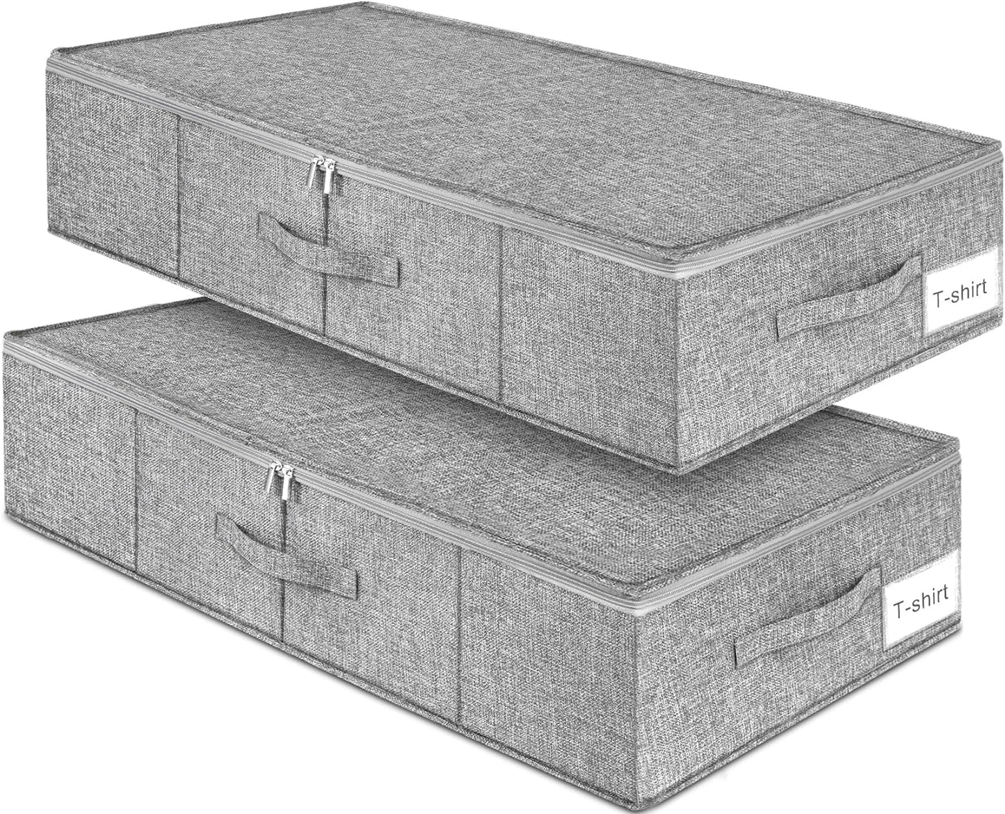 Under Bed Storage, 2 Pack Underbed Storage Container Bags With Lid, Foldable Sturdy Clothes Storage Drawer Organizer W/ 3 Handles, Ultra Thick Fabric Blanket Shoe Storage Box, 30x15x6.7inch, Grey