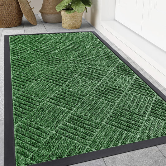 Smiry Front Door Mat Outside Entrance, Heavy Duty Outdoor Indoor Natural Rubber Doormat, Non Slip, Trap Dirt and Moisture, Easy Clean, Low Profile Patio Porch Entryway Mat, 59x35, Green