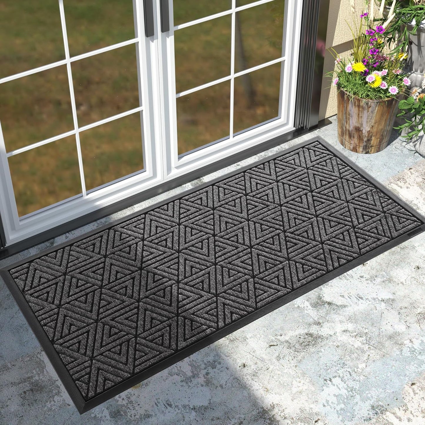 Yimobra Large Door Mat 47x24, All-Weather Waterproof Non-Slip Welcome Matt Outdoor, Heavy Duty Non Slip Doormat for Entryway for Patio and Garage Indoor, Easy Clean, Mix Grey