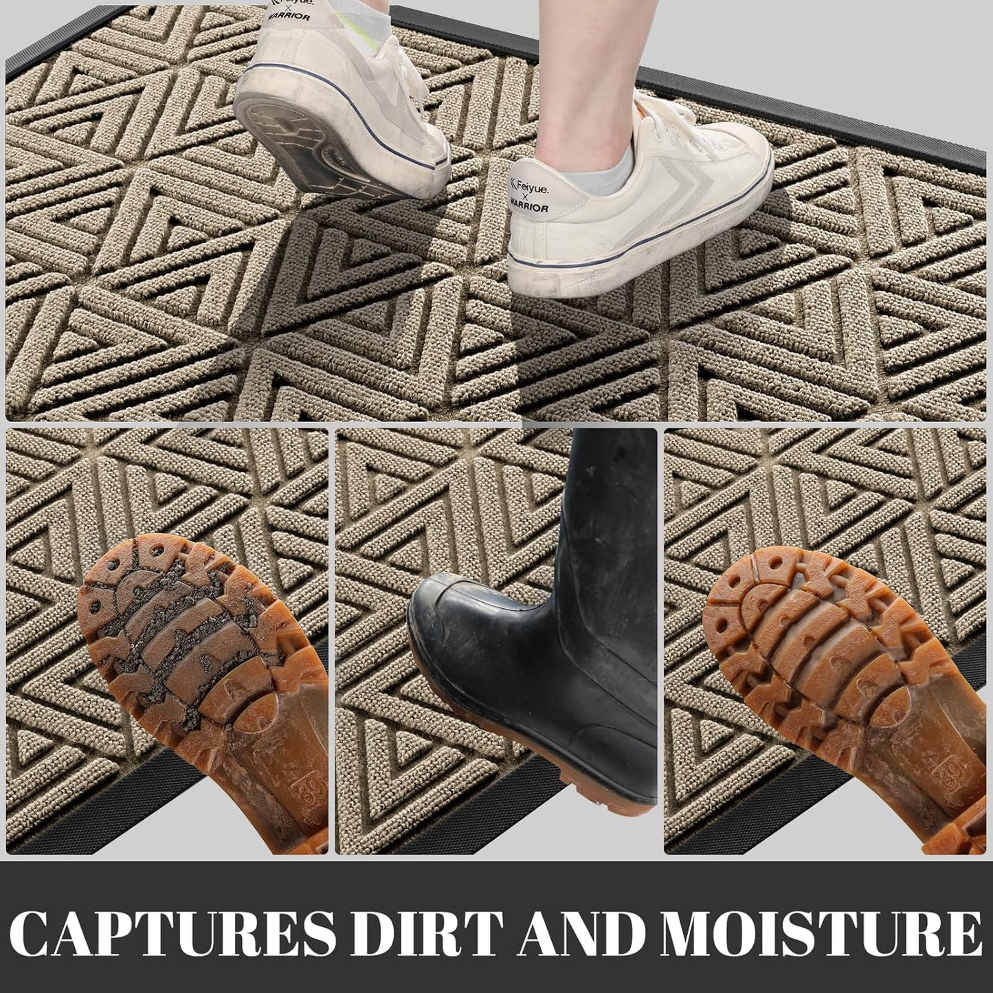 Yimobra Large Door Mat 36x24, All-Weather Waterproof Non-Slip Welcome Matt Outdoor, Heavy Duty Non Slip Doormat for Entryway for Patio and Garage Indoor, Easy Clean, Beige