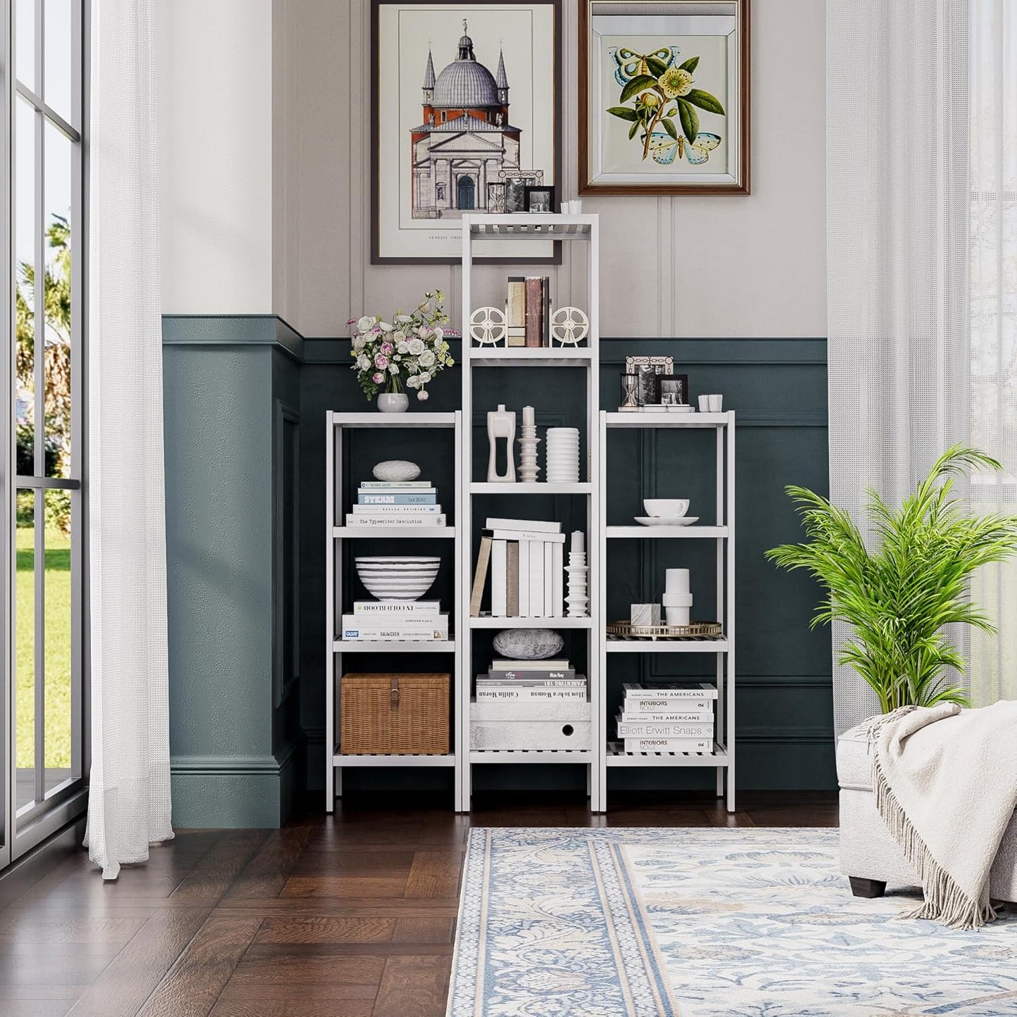 SMIBUY Bathroom Storage Shelf, 4-Tier Bamboo Rack Organizer, Multifunctional Shelving Unit for Living Room Bedroom Kitchen (White)