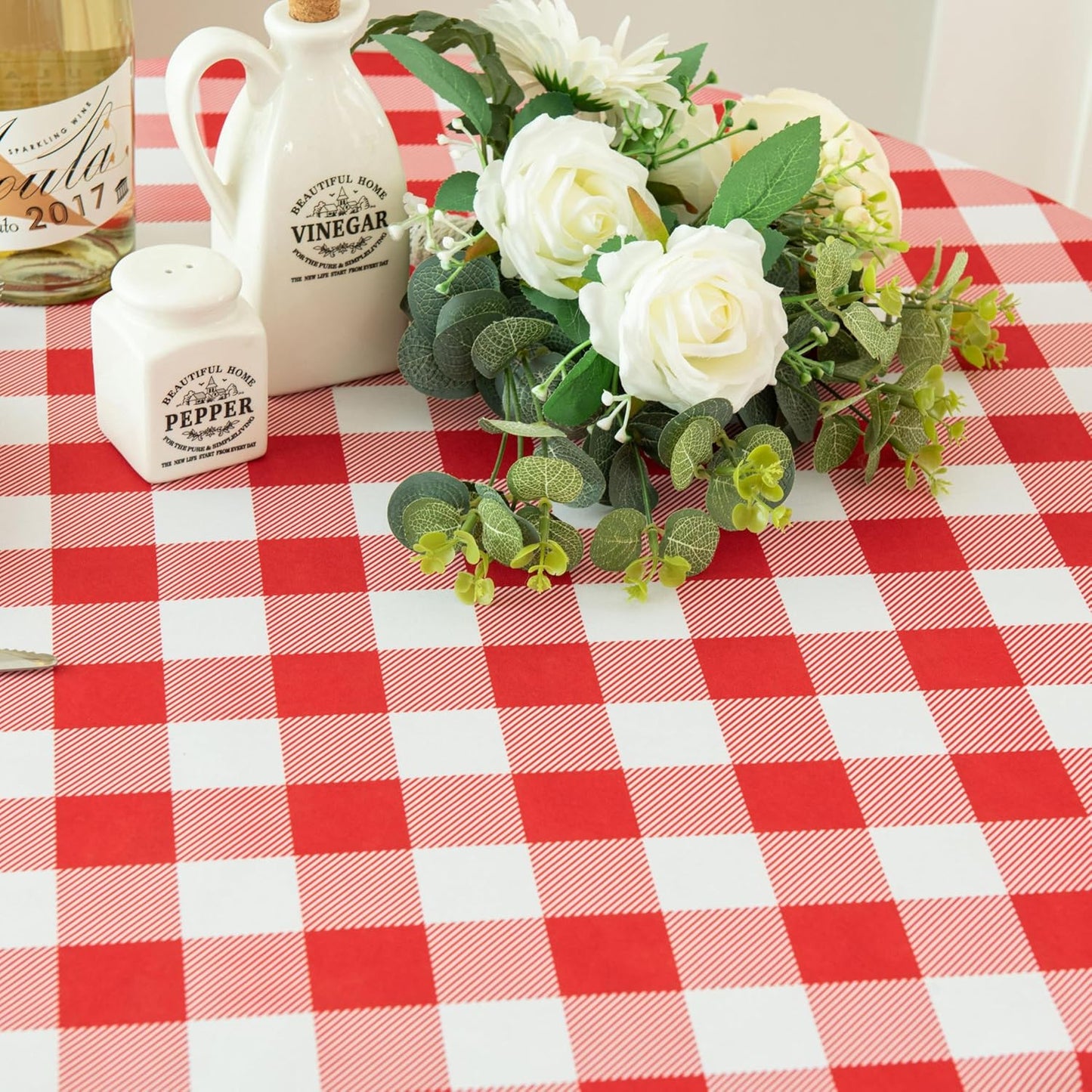 Waterproof Plaid Tablecloth Fabric - Round 70 Inch Classic Gingham Checker Table Cloth for Indoor/Outdoor Use - Buffalo Table Cover for Picnics, BBQs, and Parties