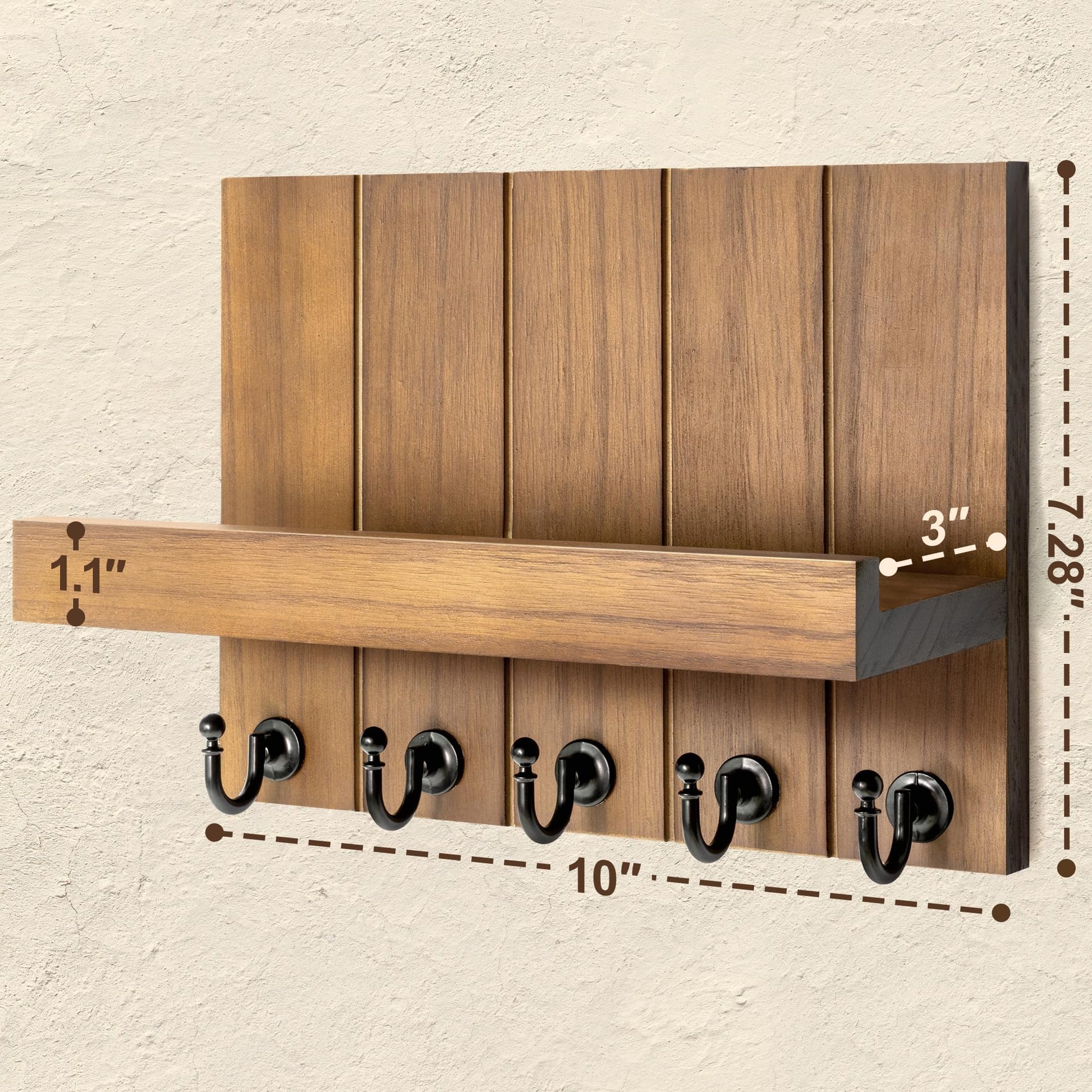 Rebee Vision Key Holder Wall Mount with 5 Key Hooks for Home Decor, Brown