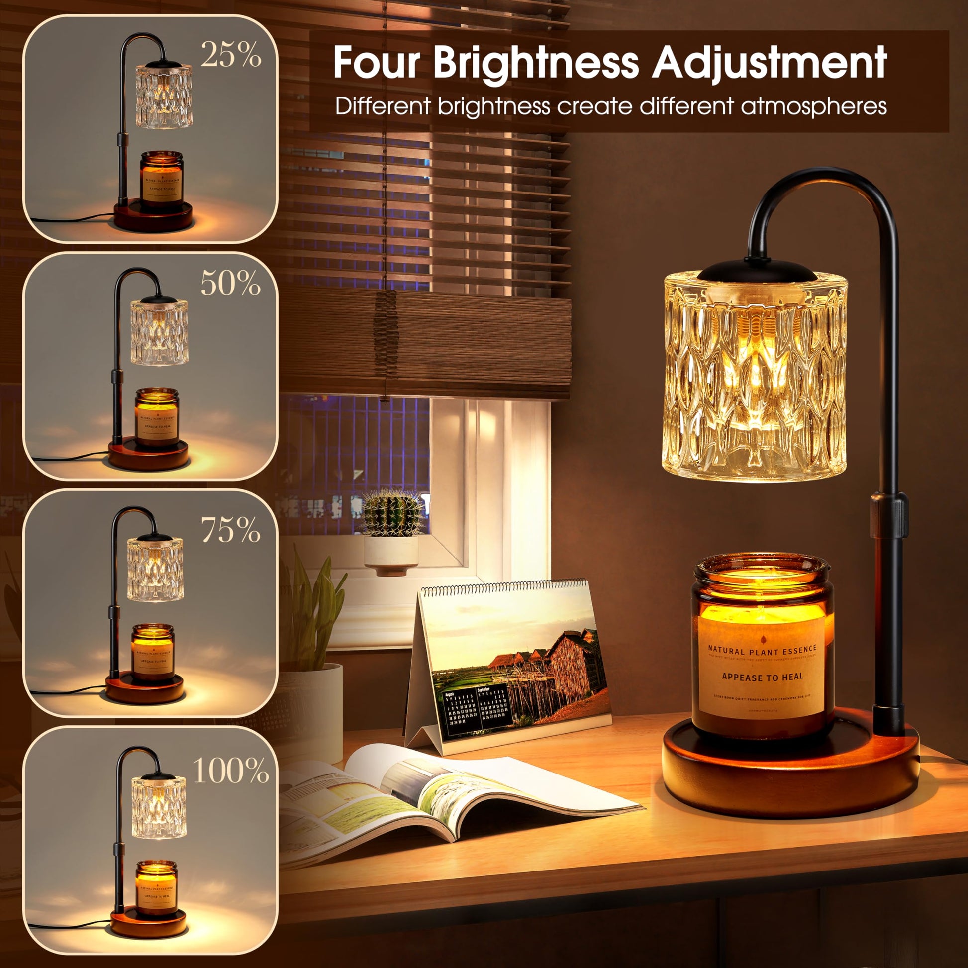 Briever Dimmable Candle Warmer Lamp with Timer, Height Adjustable Electric Candle Wax Warmer