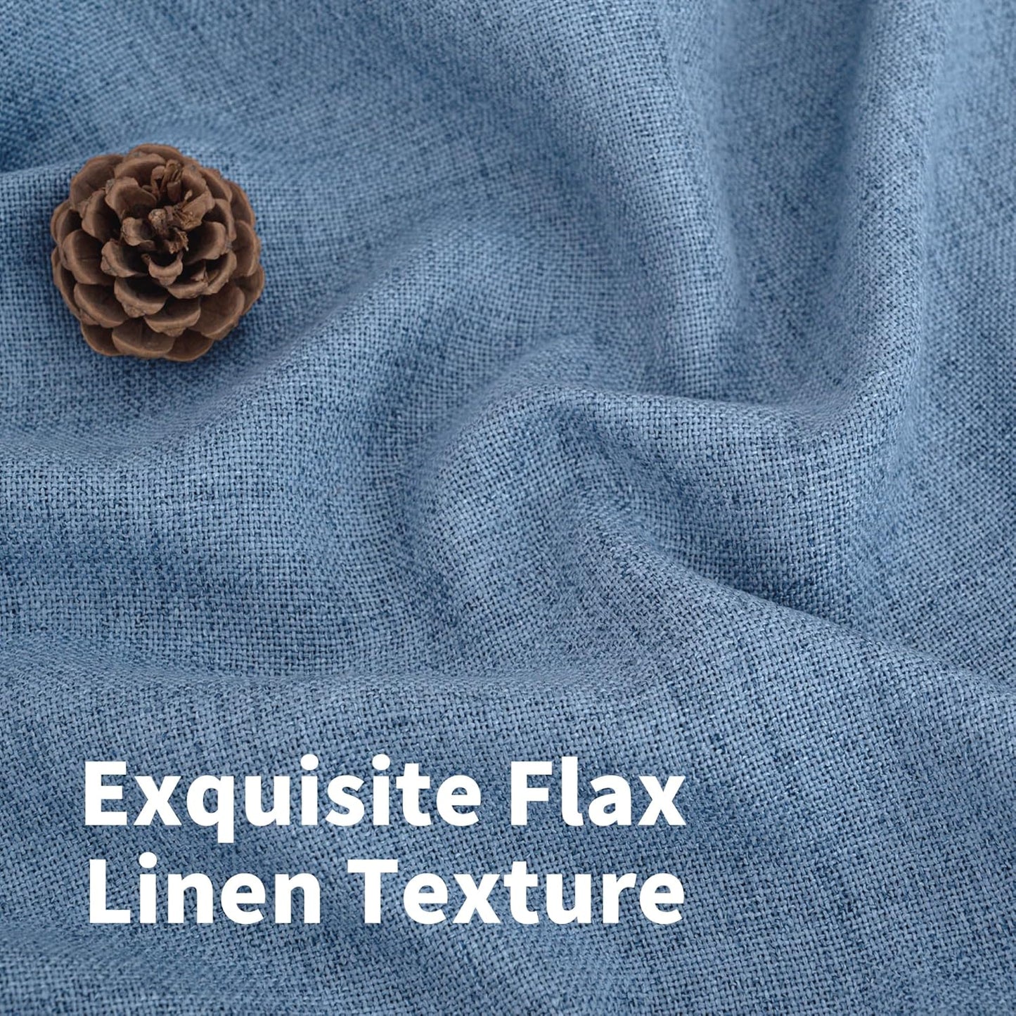 YoungsTex Denim Blue Linen Curtains 54 Inch Length for Short Windows, Semi Sheer Drapes Light Filtering with Rod Pocket Back Tab for Living Room Kitchen Bathroom, 2 Panels, 42 X 54 Inch